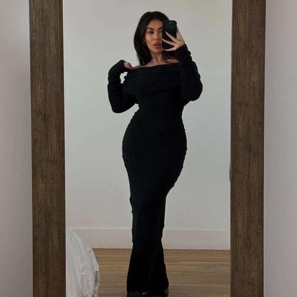 SKIMS Black Long Sleeve Dress